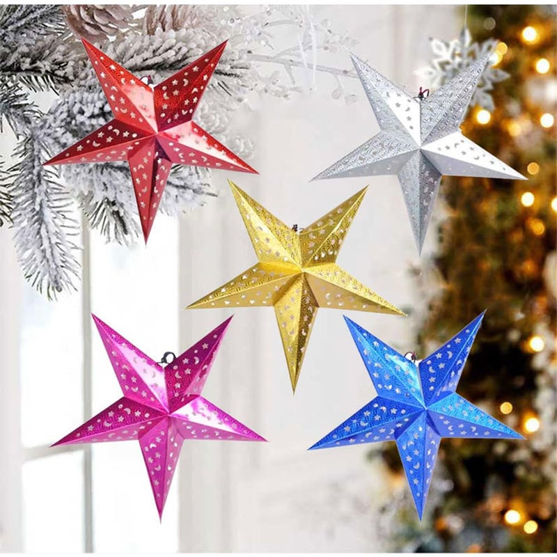 Auony Paper Star Lantern Lampshade,6 Pack 3D Paper Star Christmas Hanging Ornaments for Christmas Wedding Birthday Party Home Classroom Decorations - Image 5